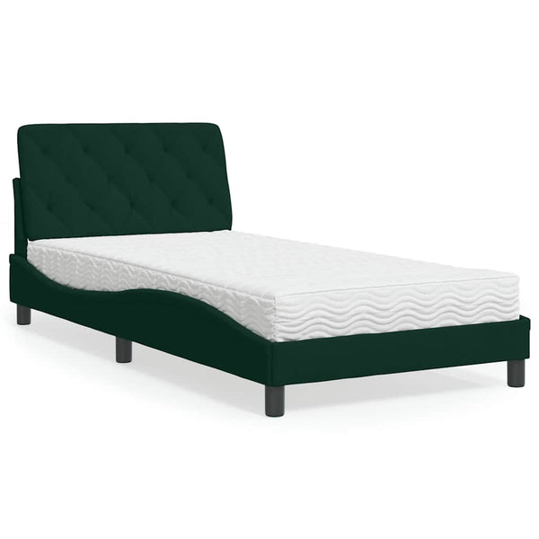 Dunkelgrünes Samtbett mit Matratze 100x200 cm