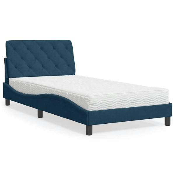 Bett mit Matratze Blau 100x200 cm Samt
