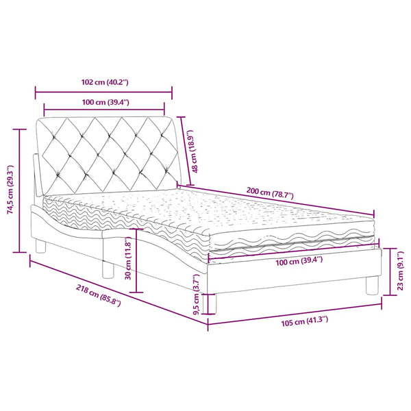 Bett mit Matratze Blau 100x200 cm Samt