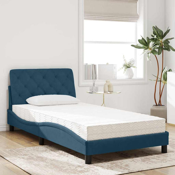 Bett mit Matratze Blau 100x200 cm Samt
