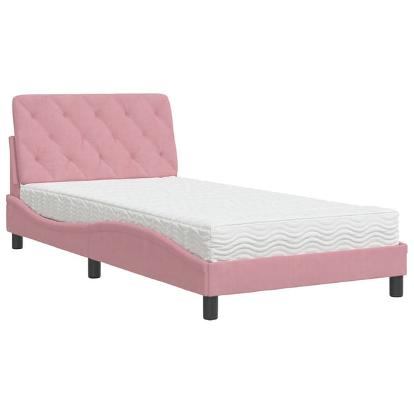 Bett mit Matratze Rosa Samt 100x200 cm