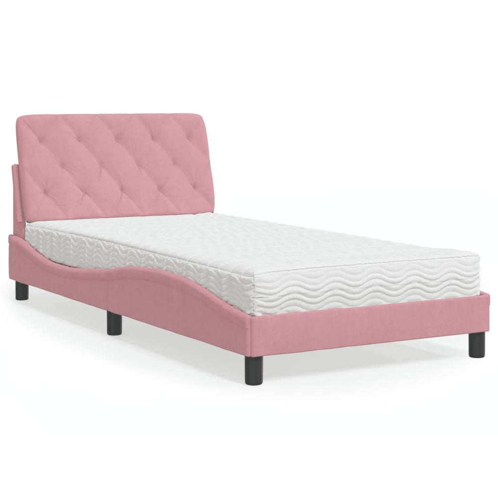 Bett mit Matratze Rosa Samt 100x200 cm