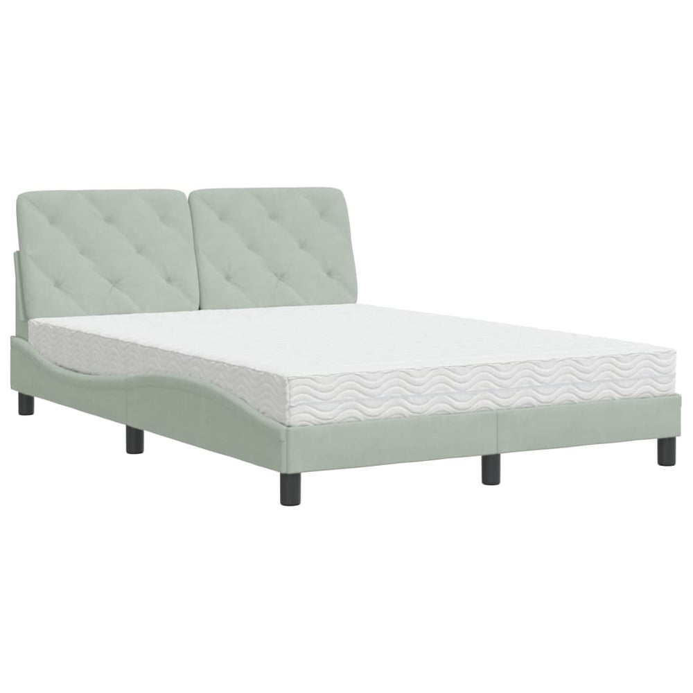 Bett mit Matratze Hellgrau Samt 120x200 cm