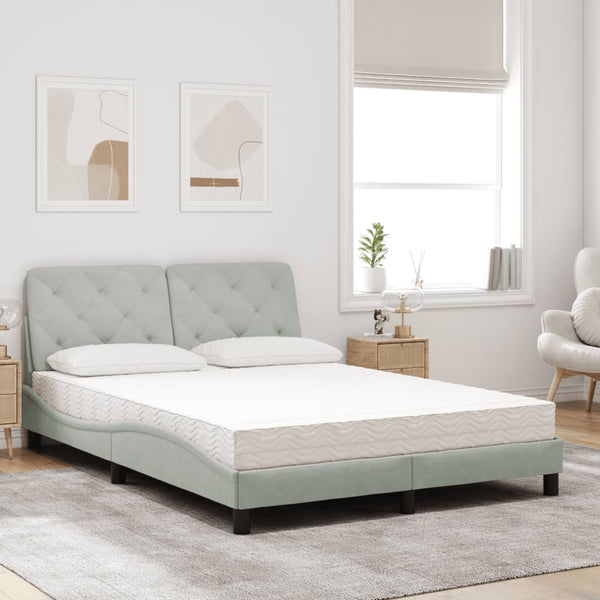 Bett mit Matratze Hellgrau Samt 120x200 cm