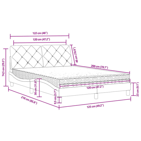 Bett mit Matratze Hellgrau Samt 120x200 cm