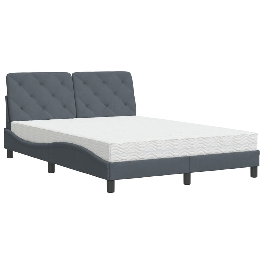vidaXL Bed with Mattress Dark Grey 140x190 cm Velvet