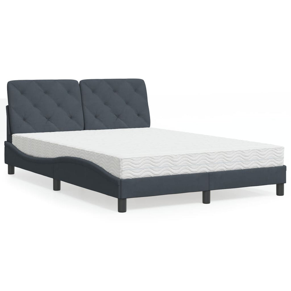 vidaXL Bed with Mattress Dark Grey 140x190 cm Velvet
