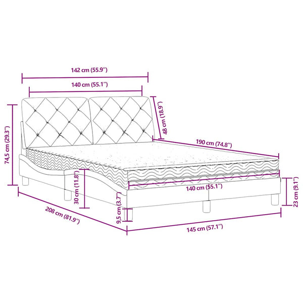 vidaXL Bed with Mattress Blue 140x190 cm Velvet