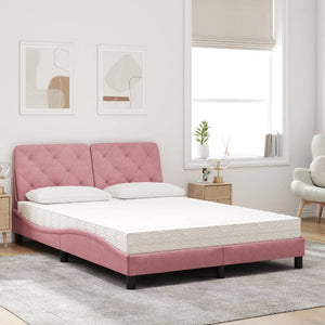 vidaXL Bed with Mattress Pink 140x190 cm Velvet