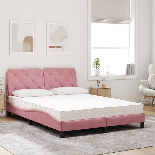 vidaXL Bed with Mattress Pink 140x190 cm Velvet
