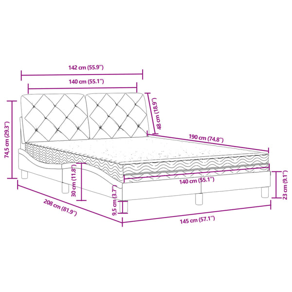 vidaXL Bed with Mattress Pink 140x190 cm Velvet