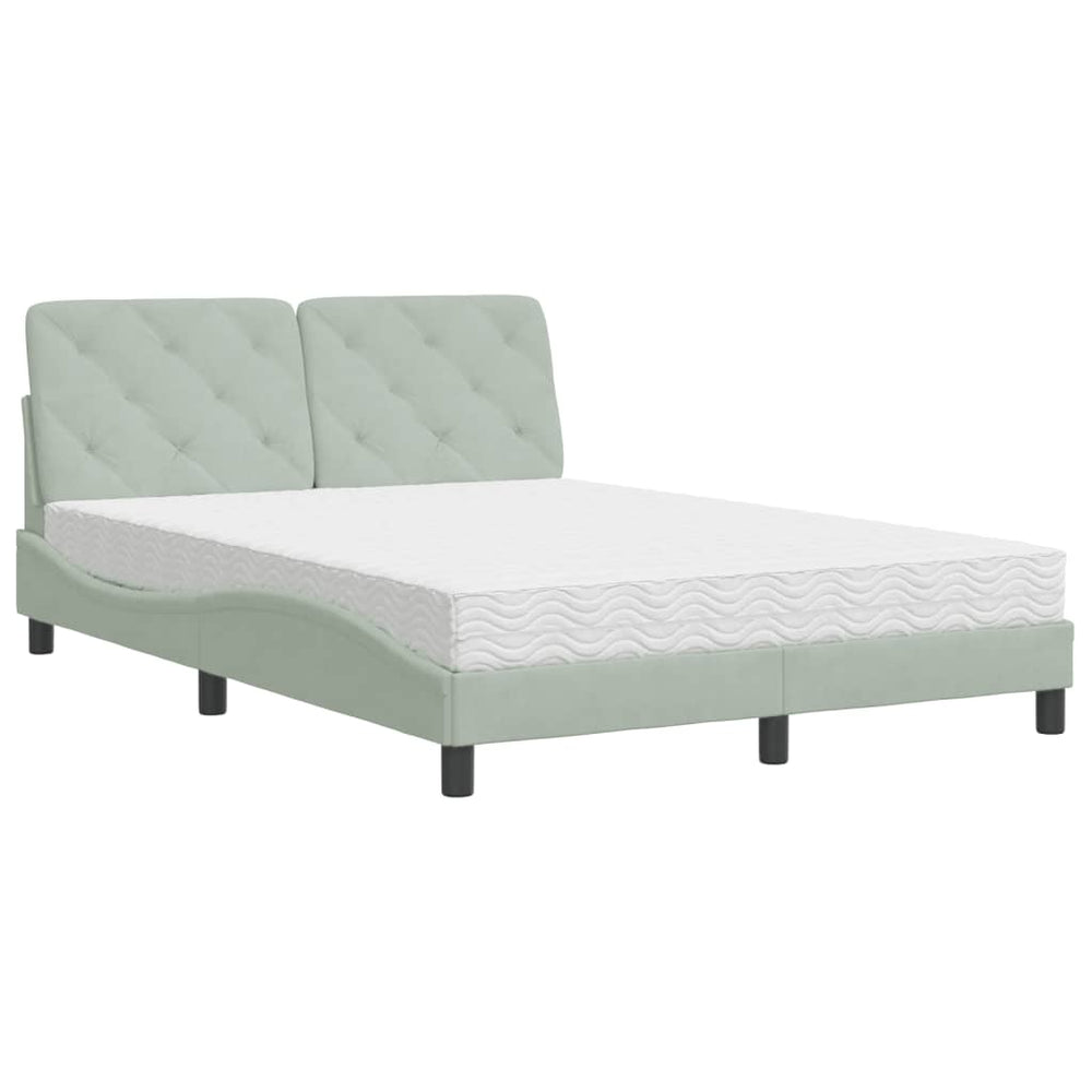vidaXL Bed with Mattress Light Gray 140x200 cm Velvet