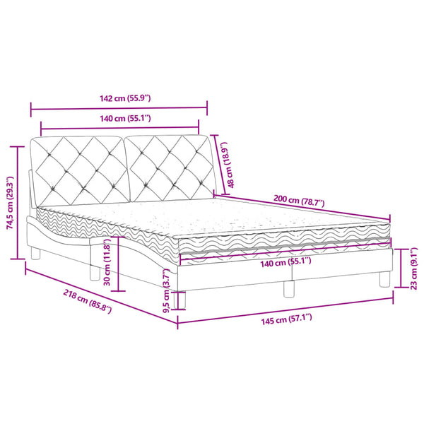 vidaXL Bed with Mattress Light Gray 140x200 cm Velvet