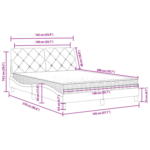 vidaXL Bed with Mattress Dark Gray 140x200 cm Velvet