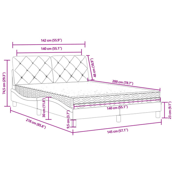 vidaXL Bed with Mattress Black 140x200 cm Velvet