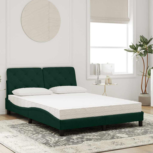 vidaXL Bed with Mattress Dark Green 140x200 cm Velvet