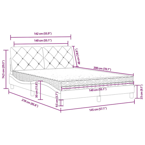 vidaXL Bed with Mattress Dark Green 140x200 cm Velvet