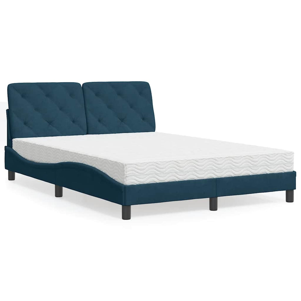 vidaXL Bed with Mattress Blue 140x200 cm Velvet