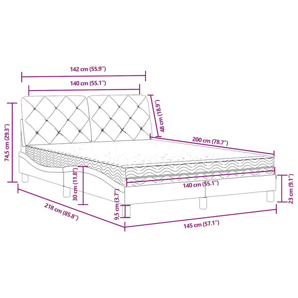 vidaXL Bed with Mattress Blue 140x200 cm Velvet