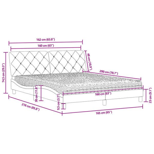 vidaXL Bed with Mattress Light Grey 160x200 cm Velvet