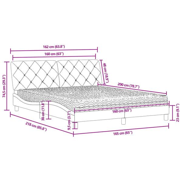 vidaXL Bed with Mattress Dark Grey 160x200 cm Velvet
