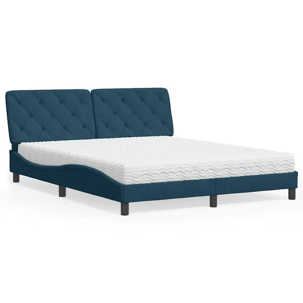 vidaXL Bed with Mattress Blue 160x200 cm Velvet