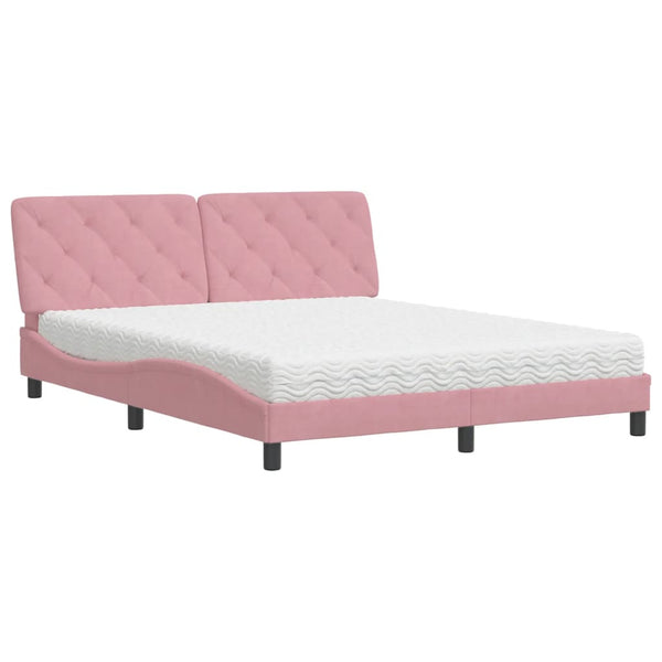 vidaXL Bed with Mattress Pink 160x200 cm Velvet