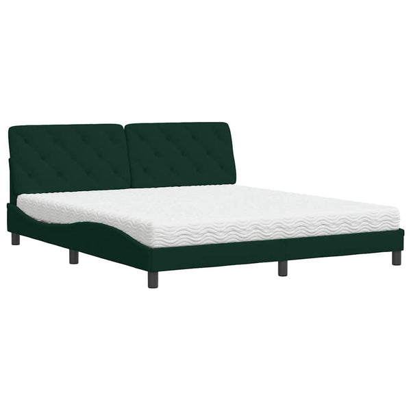 vidaXL Bed with Mattress Dark Green 180x200 cm Velvet