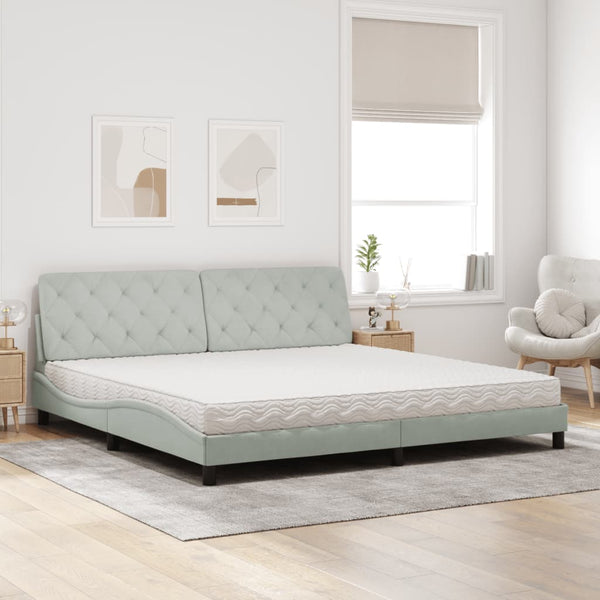vidaXL Bed with Mattress Light Gray 200x200 cm Velvet