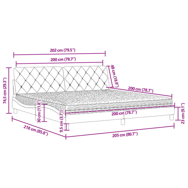 vidaXL Bed with Mattress Light Gray 200x200 cm Velvet