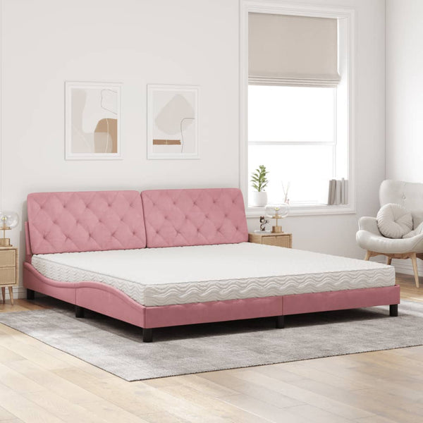 vidaXL Bed with Mattress Pink 200x200 cm Velvet