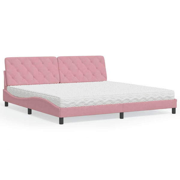 vidaXL Bed with Mattress Pink 200x200 cm Velvet