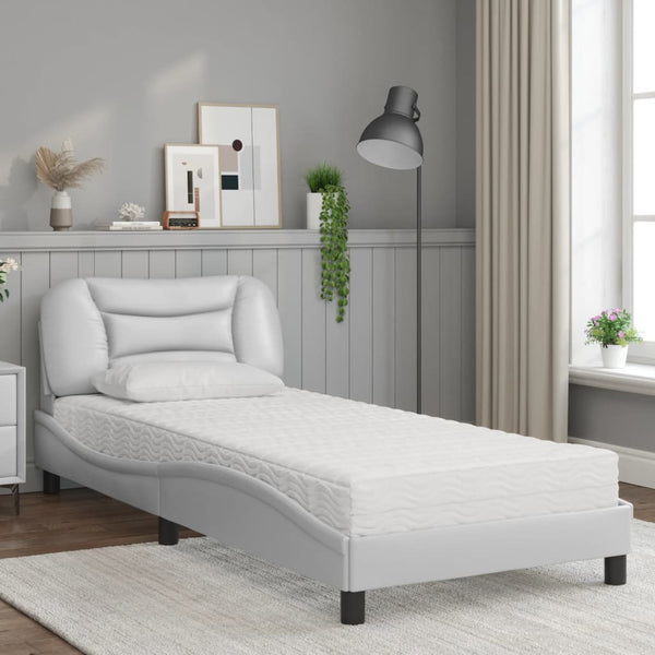 vidaXL Bed with Mattress "Hvar" White 80x200 cm Faux Leather
