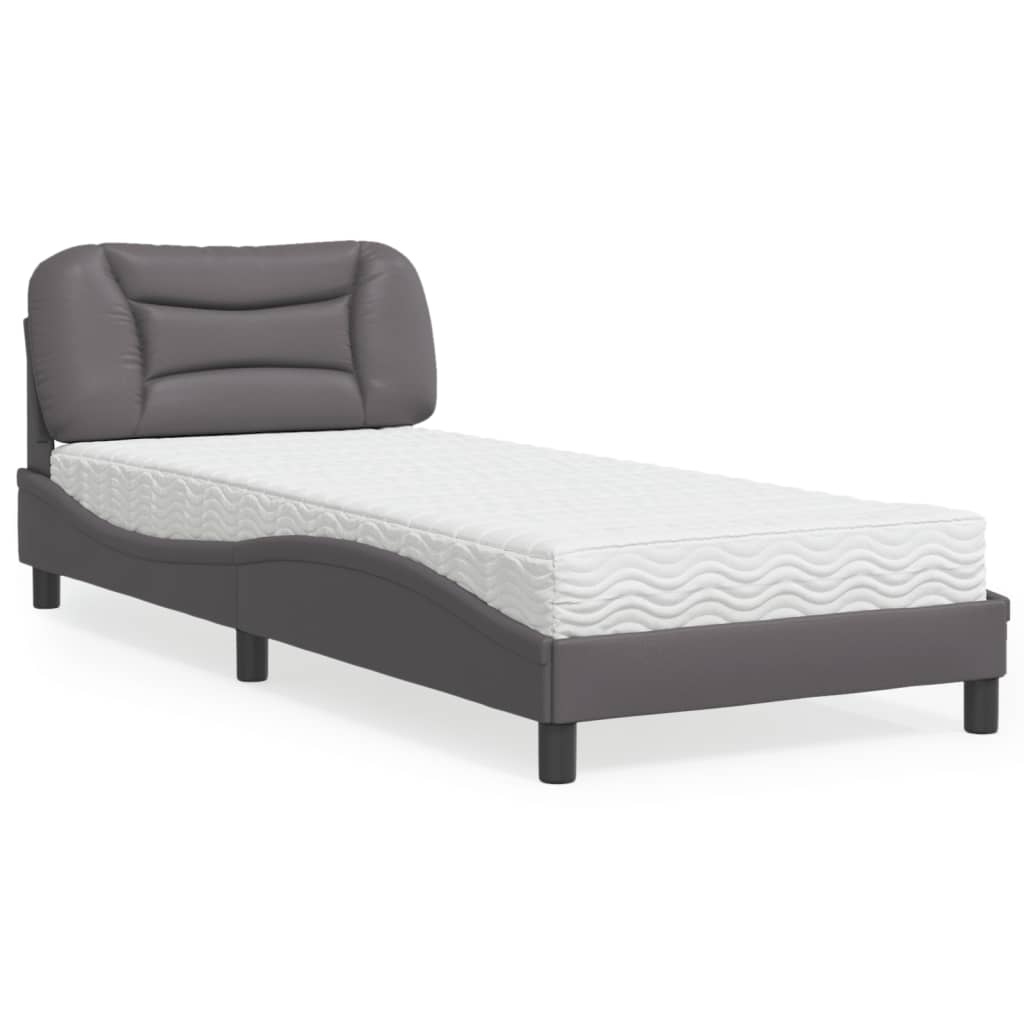 vidaXL Bed with Mattress "Hvar" Grey 80x200 cm Faux Leather