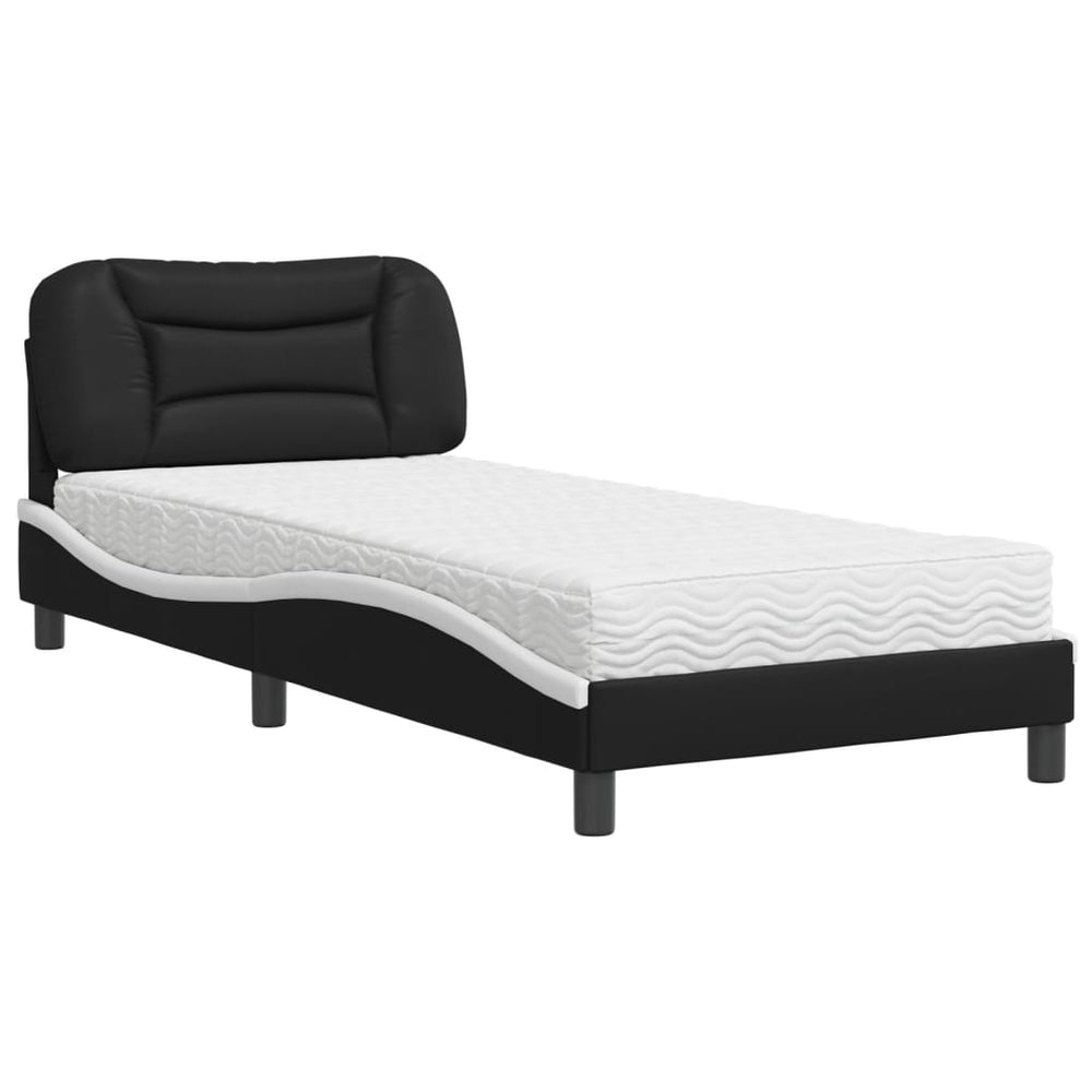 vidaXL Bed with Mattress "Hvar" Black and White 80x200 cm Faux Leather