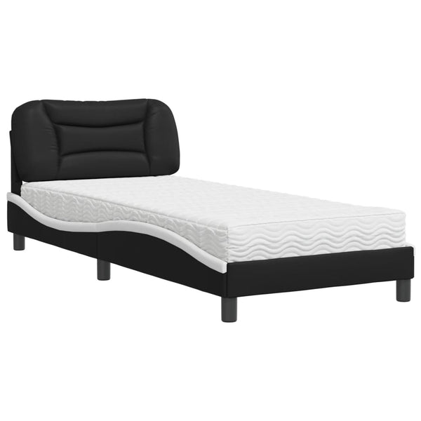 vidaXL Bed with Mattress "Hvar" Black and White 80x200 cm Faux Leather