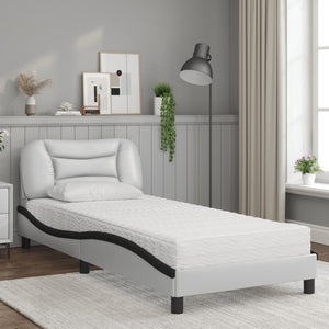 vidaXL Bed with Mattress "Hvar" White and Black 80x200 cm Faux Leather