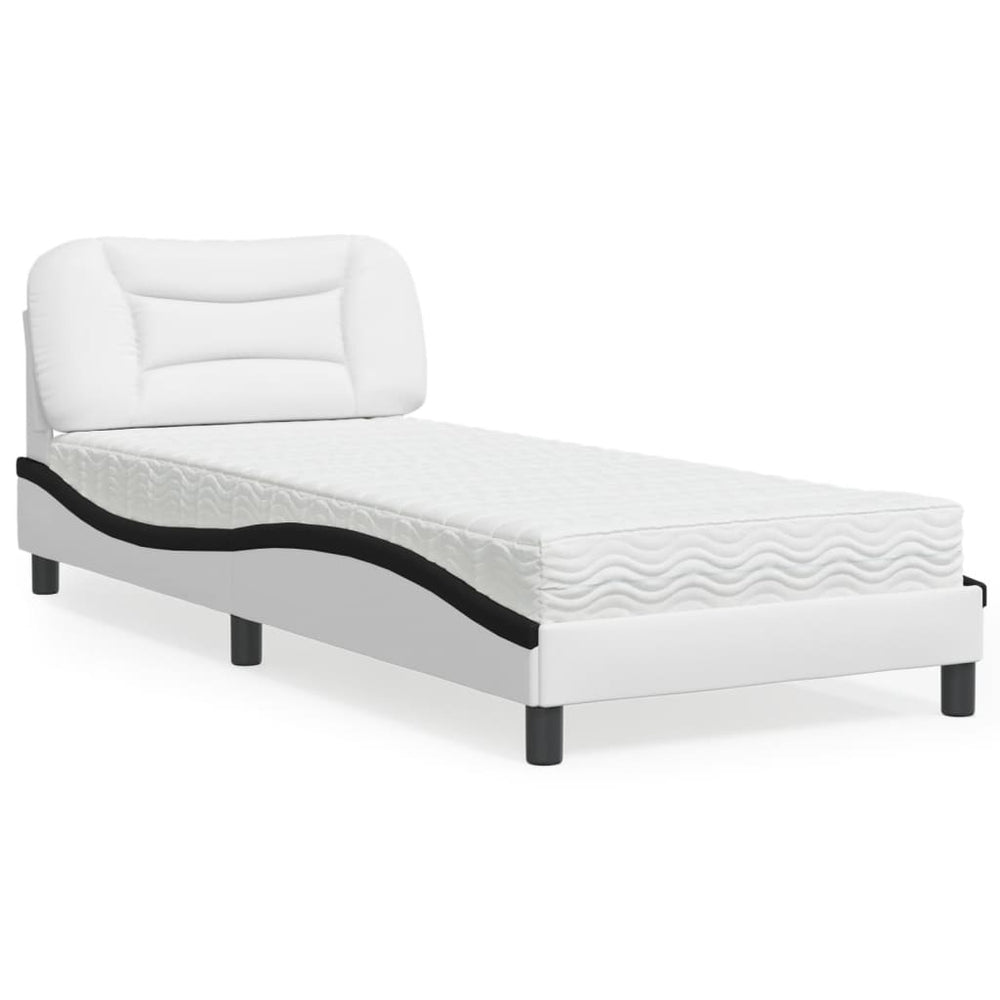 vidaXL Bed with Mattress "Hvar" White and Black 80x200 cm Faux Leather