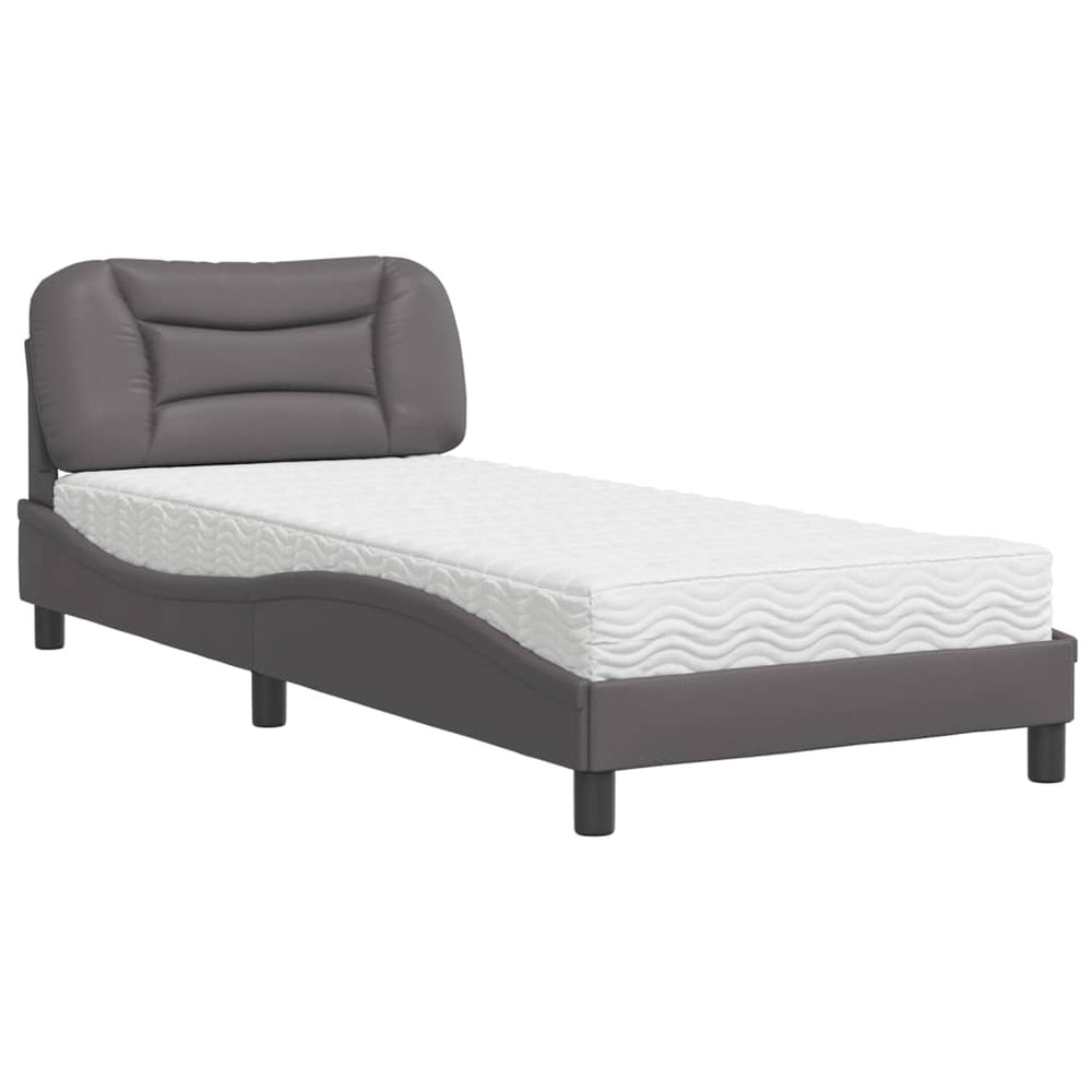 vidaXL Bed with mattress "Hvar" Grey 90x190 cm Faux leather