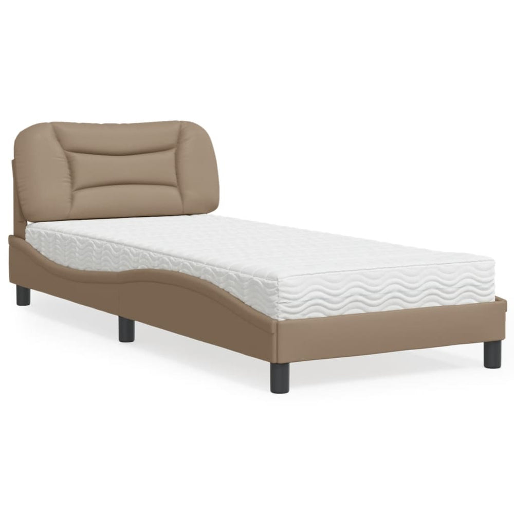 vidaXL Bed with Mattress "Hvar" Cappuccino-Brown 90x190 cm Faux Leather