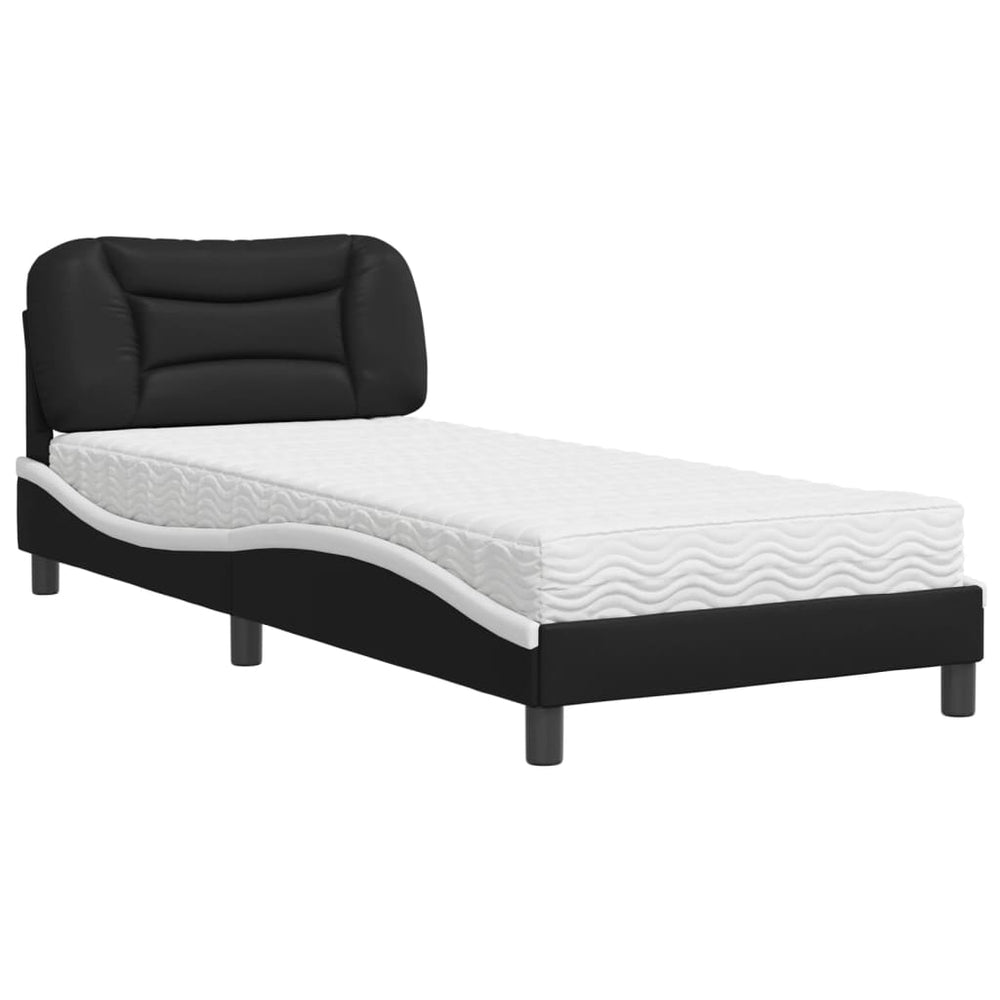vidaXL Bed with Mattress "Hvar" Black and White 90x190 cm Faux Leather