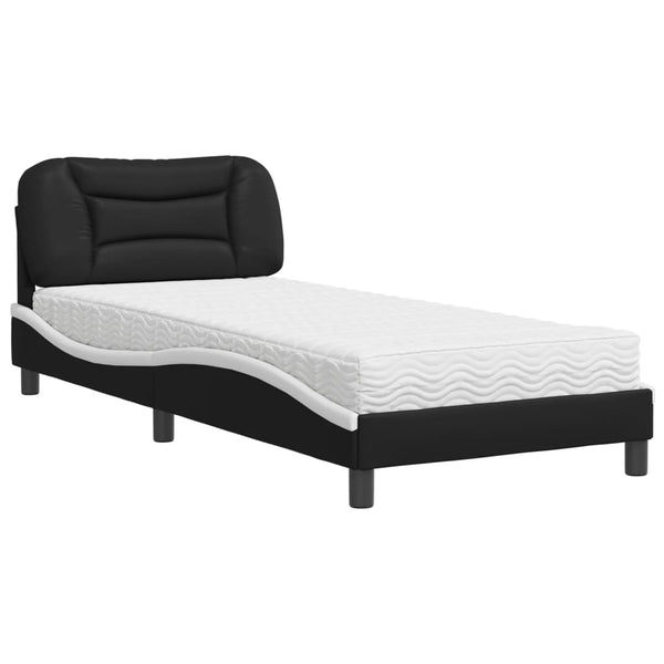 vidaXL Bed with Mattress "Hvar" Black and White 90x190 cm Faux Leather