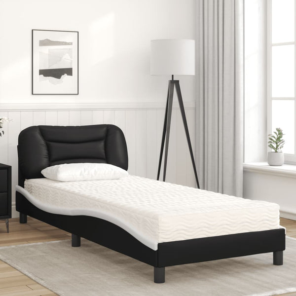 vidaXL Bed with Mattress "Hvar" Black and White 90x190 cm Faux Leather