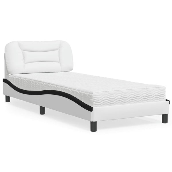 vidaXL Bed with Mattress "Hvar" White and Black 90x190 cm Faux Leather