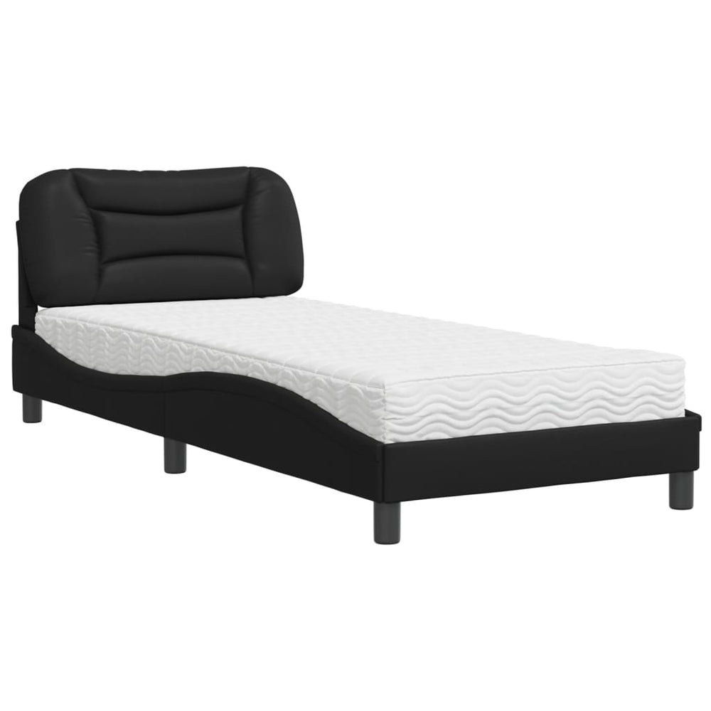 vidaXL Bed with Mattress "Hvar" Black 90x200 cm Faux Leather