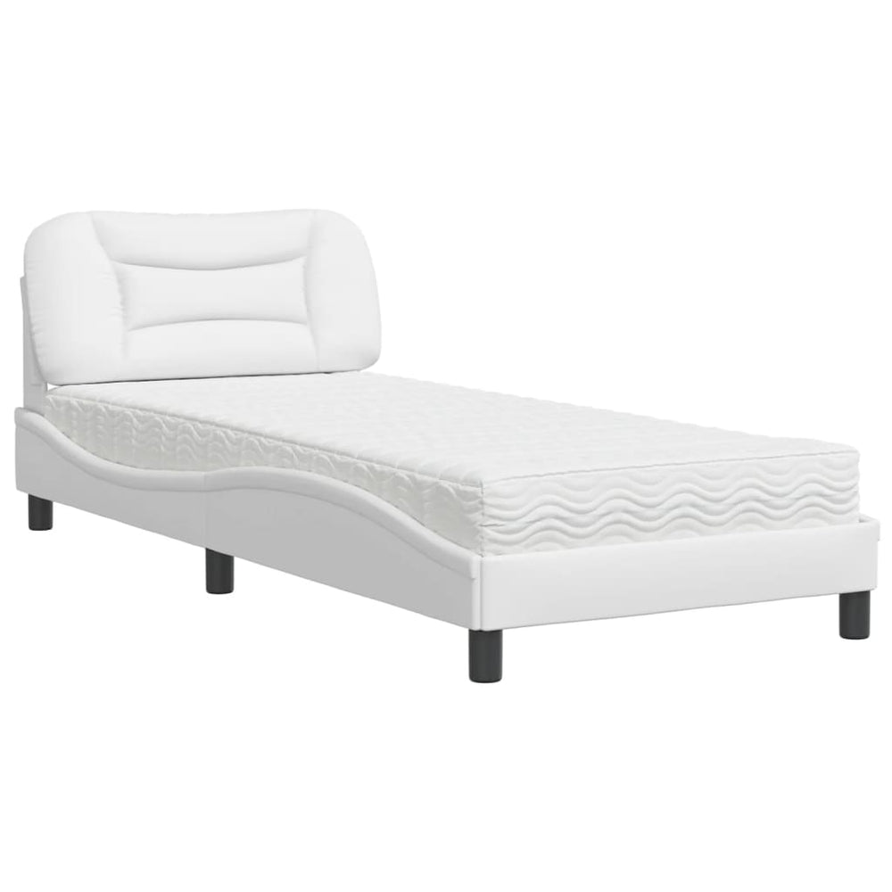 vidaXL Bed with Mattress "Hvar" White 90x200 cm Faux Leather