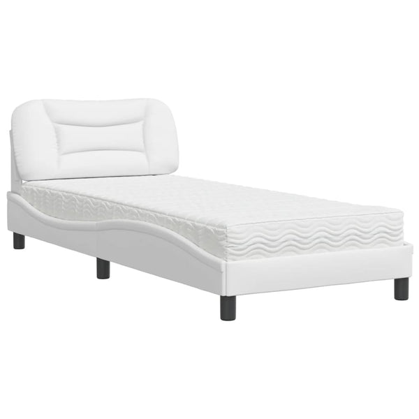 vidaXL Bed with Mattress "Hvar" White 90x200 cm Faux Leather