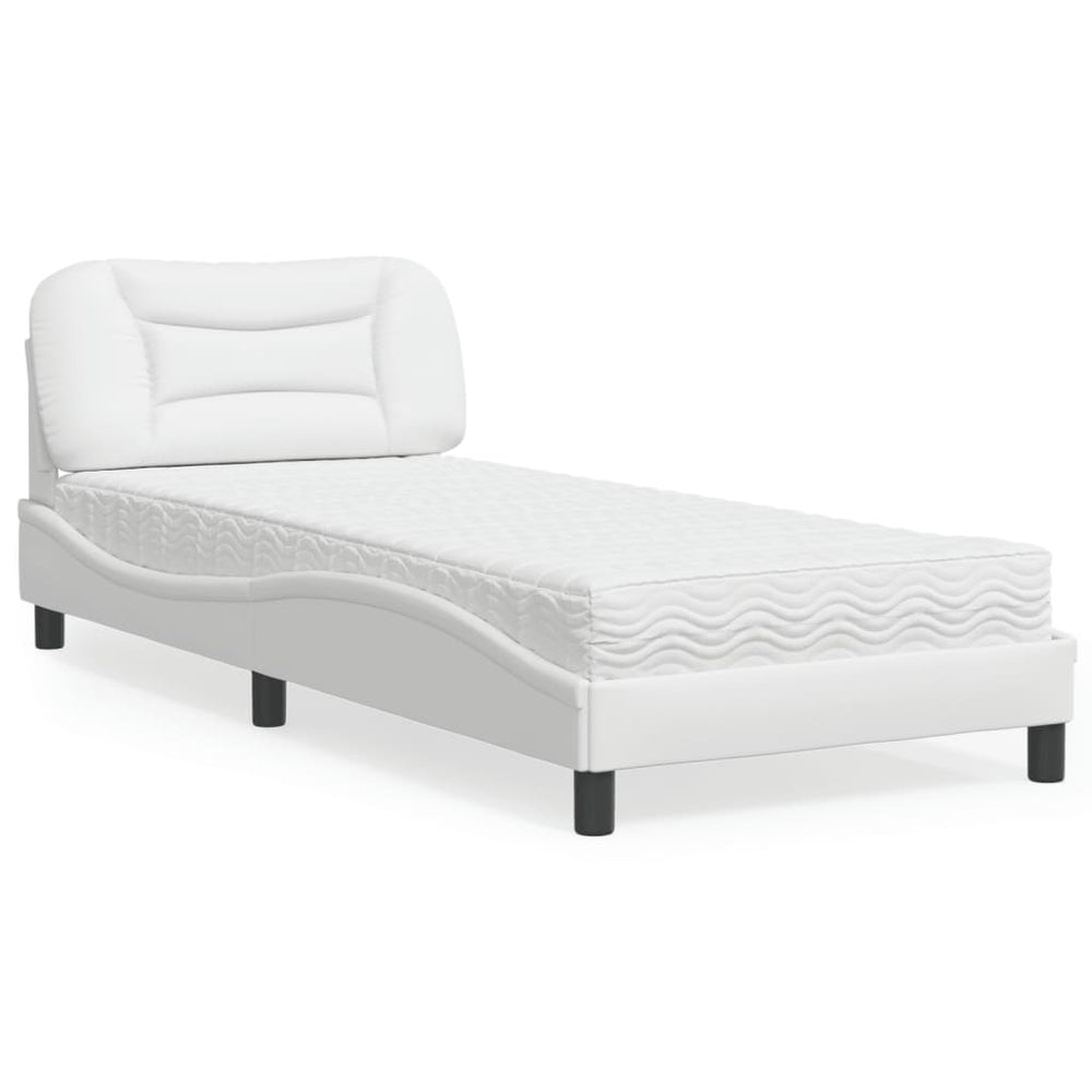 vidaXL Bed with Mattress "Hvar" White 90x200 cm Faux Leather