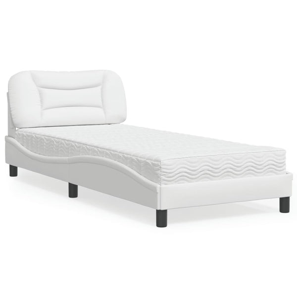 vidaXL Bed with Mattress "Hvar" White 90x200 cm Faux Leather