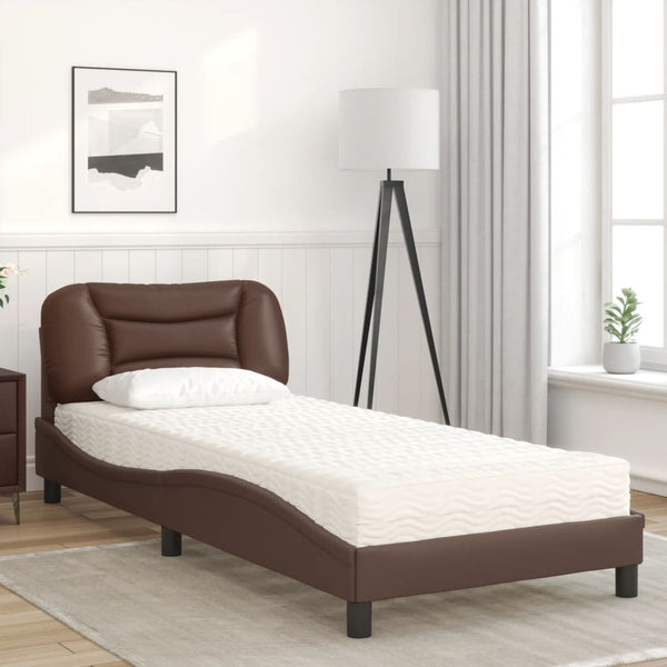 vidaXL "Hvar" Brown 90x200 cm Faux Leather Bed with Mattress